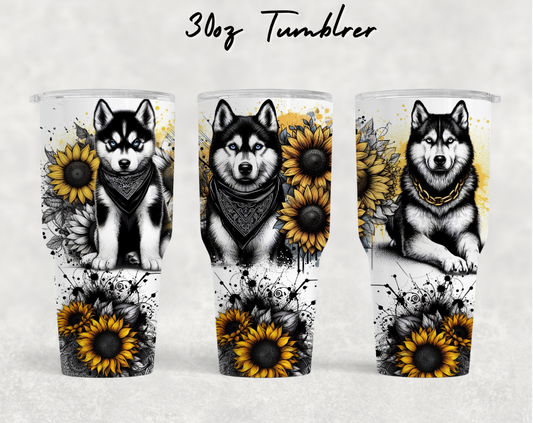 30oz NEW Tumblers - Yellow sunflower Husky's