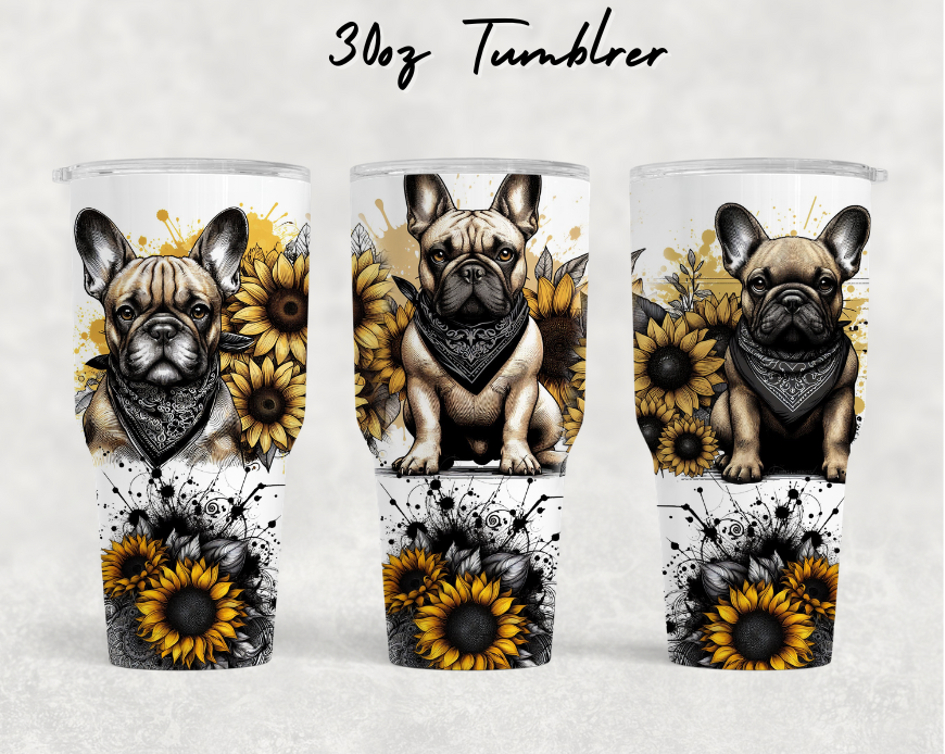 30oz NEW Tumblers - Yellow sunflower Frenchies