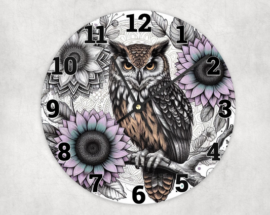 Wooden clock - Lilac boho owl