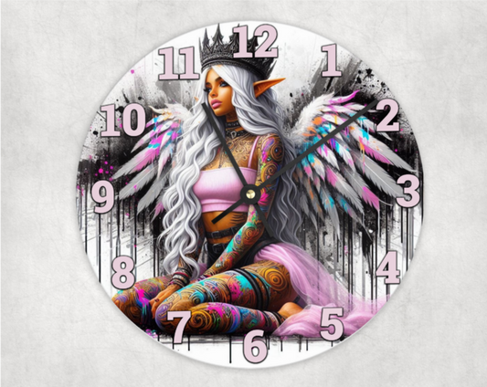 Wooden clock - Elf fairy queen