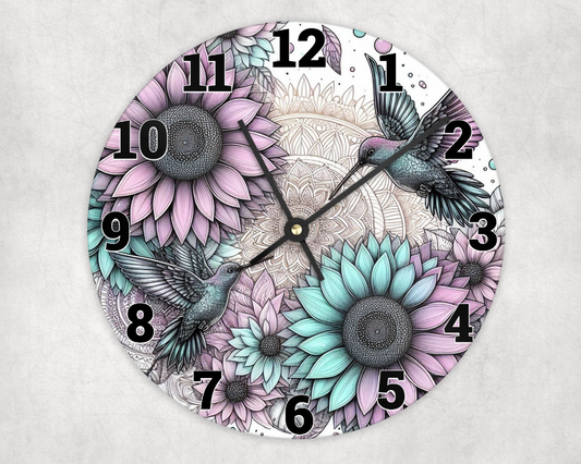 Wooden clock - Humming birds