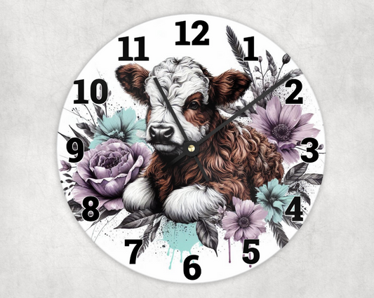 Wooden clock - Western brown and white potty calf