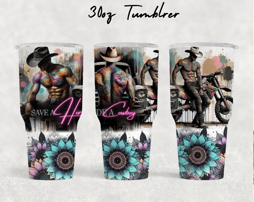 30oz NEW Tumblers - Pink save a horse ride a cowboy