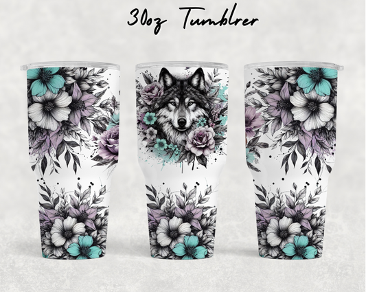 30oz NEW Tumblers - Purple floral wolf