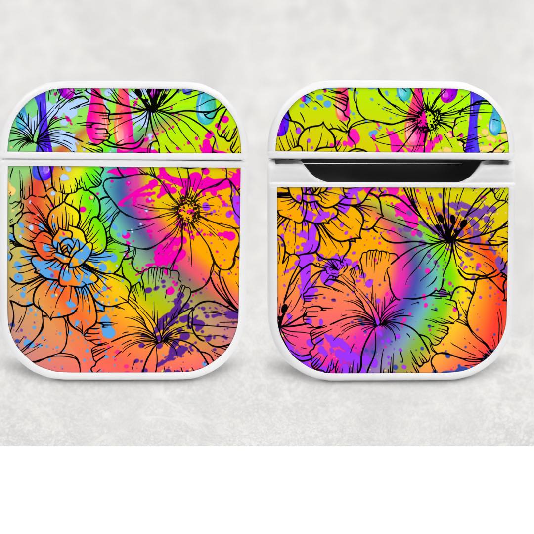 Air pod case - Black floral drip splash background