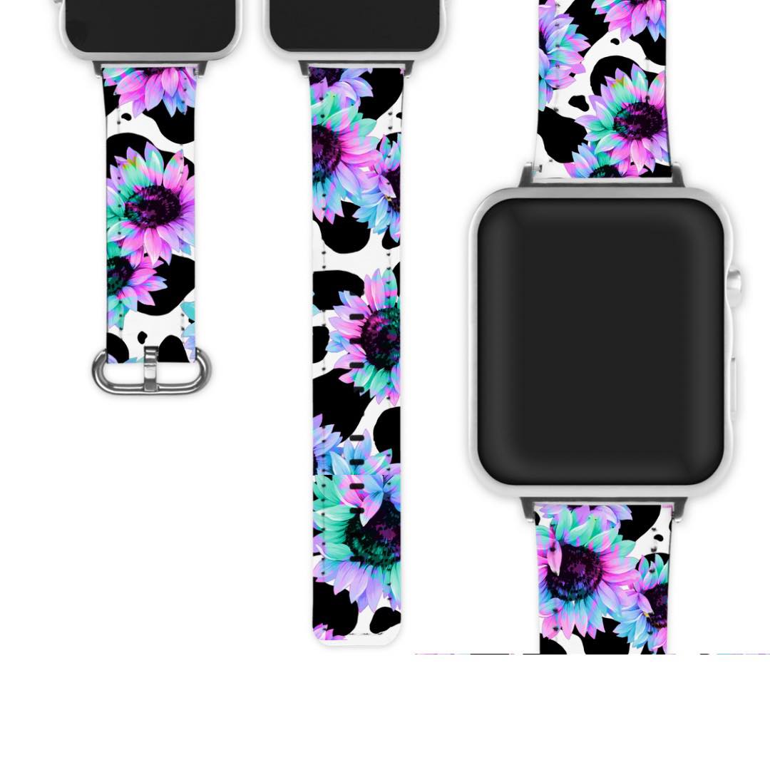 Rainbow sunflower/cow print Apple Watch wristband