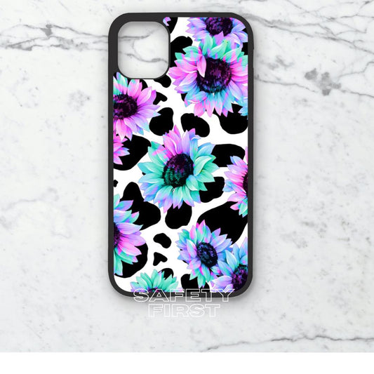 Phone case only!!  Rainbow sunflower/cow print