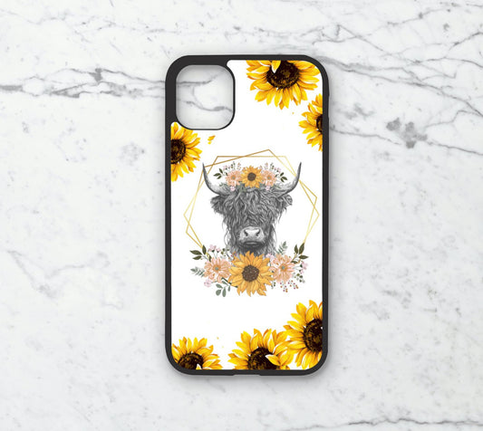 Phone case only!!  Yellow sunflower highland cow