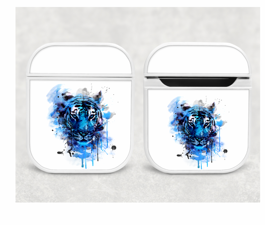 Air pod case - Blue watercolor Tiger