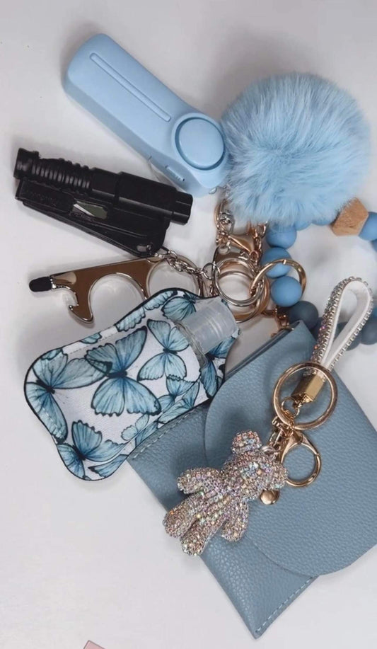 NEW Blue Beaded WALLET Keychain