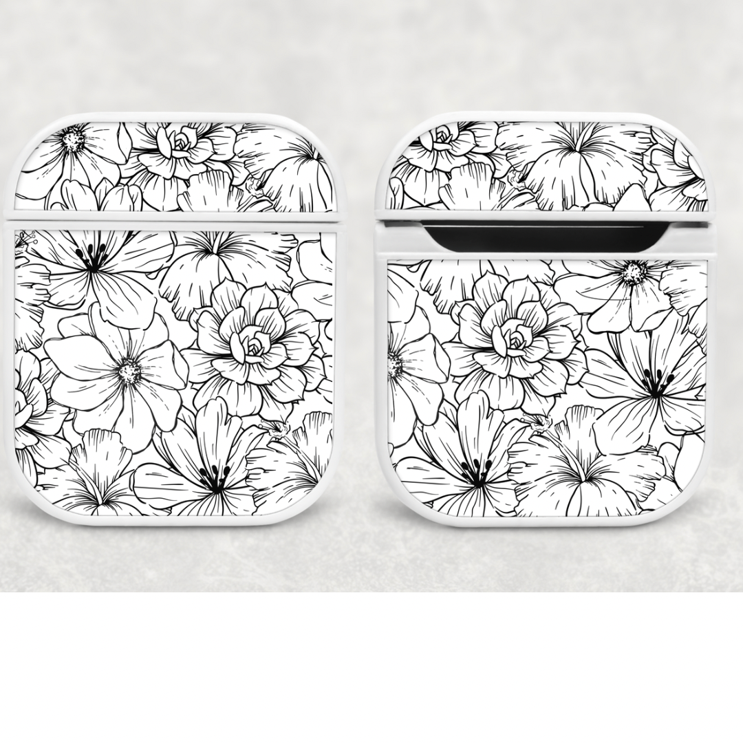 Air pod case - Black and white floral