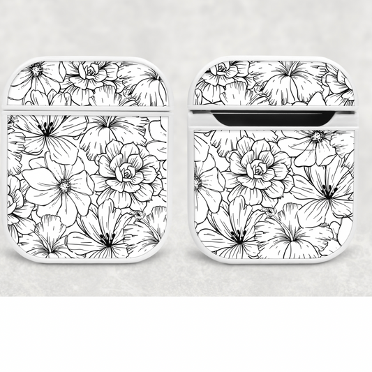 Air pod case - Black and white floral