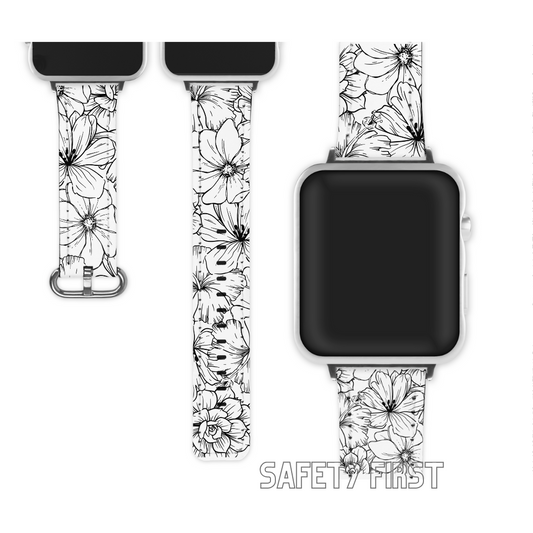 Black and white floral Apple Watch wristband