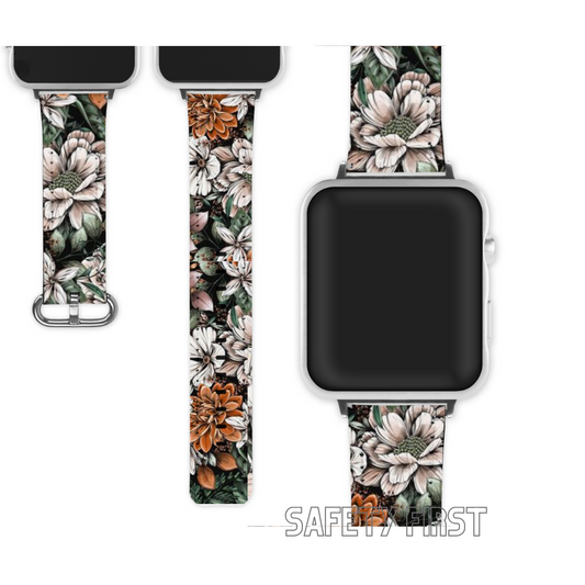 Orange and white floral print Apple watch wristband