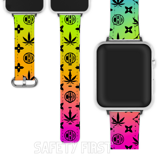 Weed leaf neon rainbow Apple Watch wristband