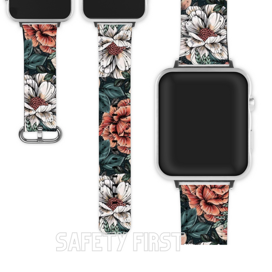 Red and white floral Apple Watch wristband