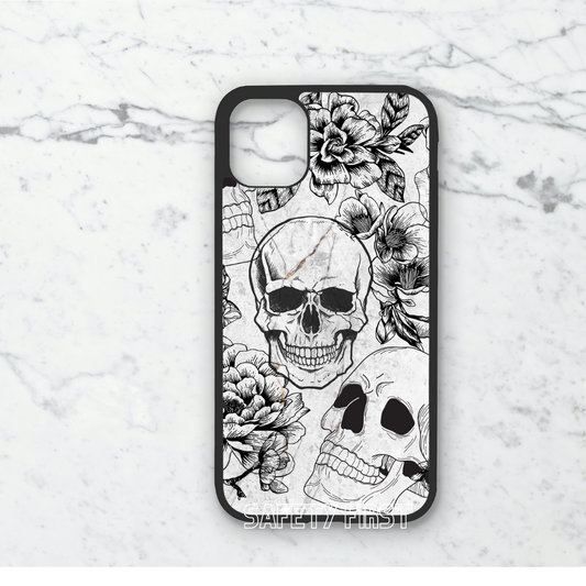 Phone case only!!  Black and white floral skull